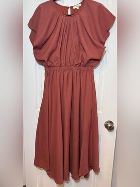 entro Rust-Tone Midi Dress with Elastic Waist